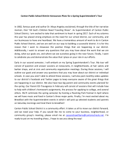 Spring Superintendent`s Tour - Canton Public School District