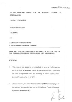 Plea and Sentence Agreement In Terms Of Section 1 05a of the