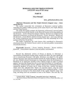 ROMANIA AND THE TRIPLE ENTENTE (AUGUST 1913