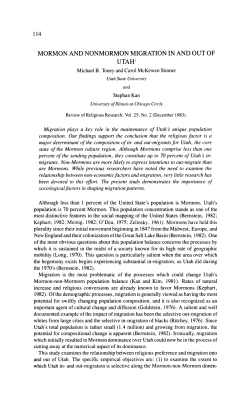 Mormon and Nonmormon Migration in and out of Utah