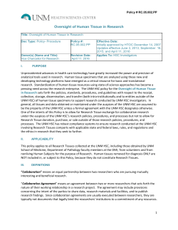 Oversight of Human Tissue in Research