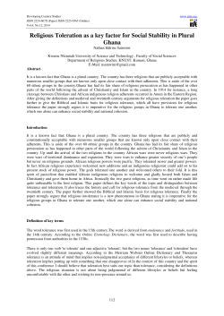 Religious Toleration as a key factor for Social Stability in Plural Ghana