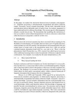 The Pragmatics of Word Meaning