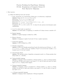 Practice Problems for Final Exam: Solutions CS 341: Foundations of