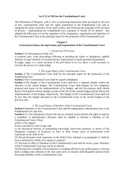 Act CLI of 2011on the Constitutional Court The Parliament of