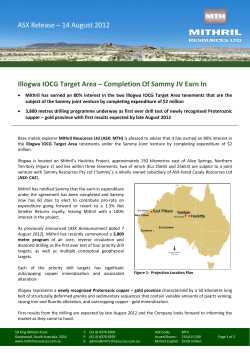 Illogwa IOCG Target Area &ndash; Completion Of Sammy JV Earn In ASX