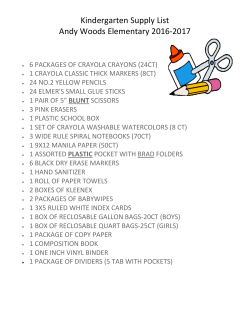 Kindergarten Supply List Andy Woods Elementary 2016