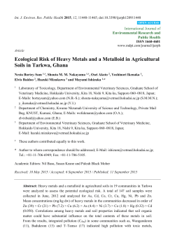 Ecological Risk of Heavy Metals and a Metalloid in Agricultural Soils