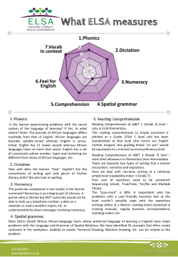 1.Phonics 2.Dictation 3.Numeracy 5.Comprehension 6.Feel for