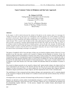 Upon Common Values in Religions and Qur`anic Approach