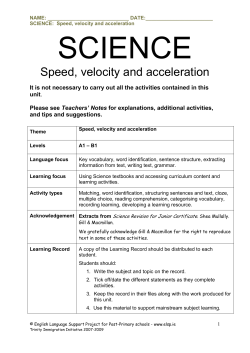 Science Topic - Speed, velocity and acceleration