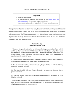 Class 3 &ndash; Introduction to Points Relied On Assignment The