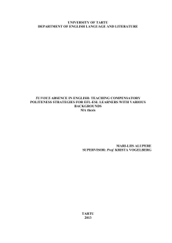 university of tartu department of english language and literature tu