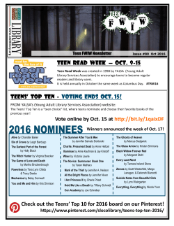 Teen Read Week &mdash; OCT. 9-15 TEENS` TOP TEN