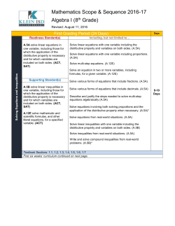 Algebra I Scope and Sequence