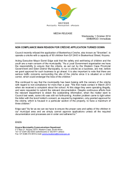 MEDIA RELEASE Wednesday 1 October 2014 EMBARGO