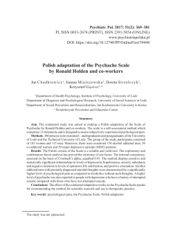 Polish adaptation of the Psychache Scale by Ronald Holden and co