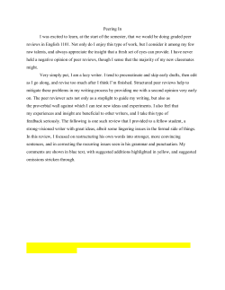 Peering In I was excited to learn, at the start of the semester, that we