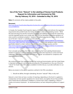 Use of the Term &ldquo;Natural&rdquo; in the Labeling of Human Food Products
