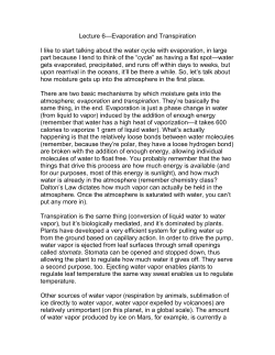 Lecture 6&mdash;Evaporation and transpiration