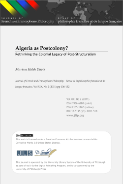 Journal of French and Francophone Philosophy / Revue de la