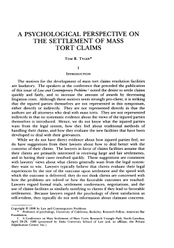 A Psychological Perspective on the Settlement of Mass Tort Claims