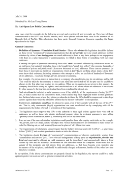 Feedback on Paper on Legislation on Anti-Spam