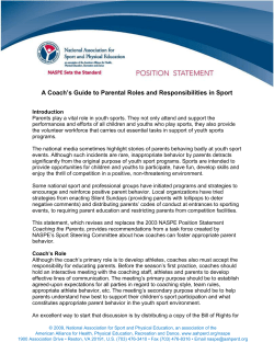 A Coach`s Guide to Parental Roles and Responsibilities in Sport