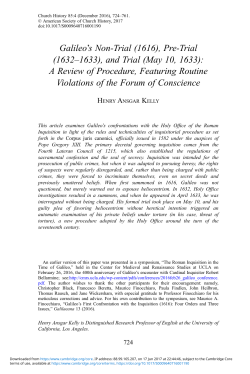 Galileo`s Non-Trial (1616), Pre-Trial