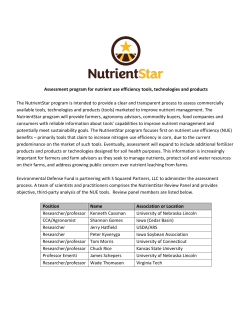 Assessment program for nutrient use efficiency tools, technologies