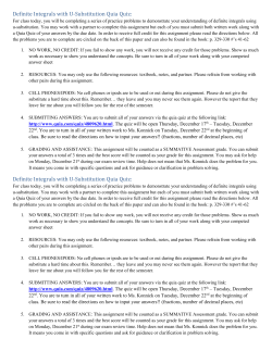 Definite Integrals with U-Substitution Quia Quiz: Definite Integrals