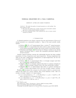 NORMAL MEASURES ON A TALL CARDINAL 1. Introduction A