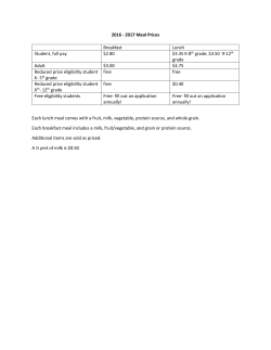 2016-17 Meal and Milk Prices