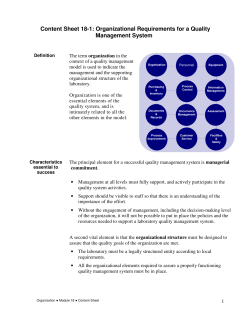 Content Sheet 18-1: Organizational Requirements for a Quality