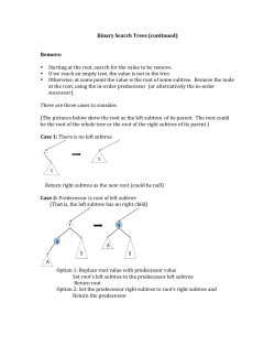 Binary Search Trees (continued) Remove: &bull; Starting at the root