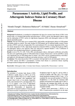Paraoxonase 1 Activity, Lipid Profile, and Atherogenic Indexes