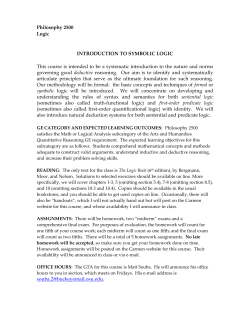 Philosophy 2500 Logic INTRODUCTION TO SYMBOLIC LOGIC This