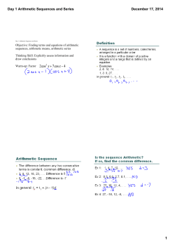Day 1 Arithmetic Sequences and Series