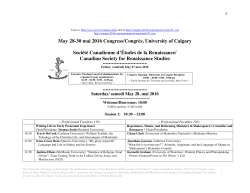 May 28-30 mai 2016 Congress/Congr&egrave;s, University of Calgary