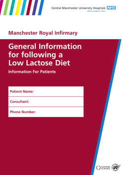 General Information for following a Low Lactose Diet