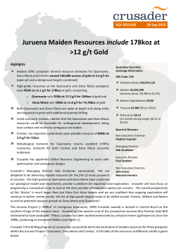 Juruena Maiden Resources include 178koz at >12 g/t Gold