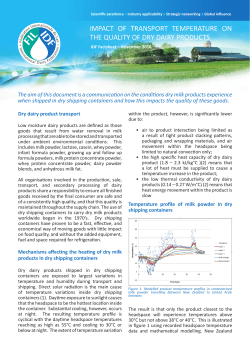 Impact of Transport temperature on the Quality of dry dairy - FIL-IDF
