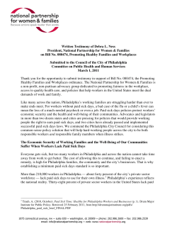 Promoting Healthy Families and Workplaces Testimony