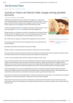 Journal on Vasco da Gama`s India voyage among greatest