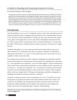 A Guide to Reading and Analyzing Academic Articles
