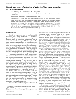 Density and index of refraction of water ice films vapor deposited at