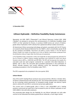 Lithium Hydroxide - Definitive Feasibility Study