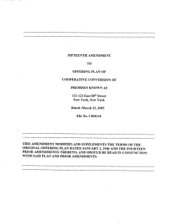 FIFTEENTH AMENDMENT TO OFFERING PLAN OF