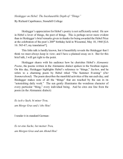 Heidegger on Hebel: The Inexhaustible Depth of &ldquo;Things&rdquo;