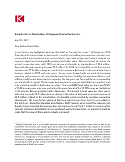 Annual Letter to Shareholders of Kingsway Financial Services Inc